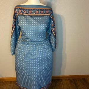 Blue Vintage 70s Dress with Unique Pattern